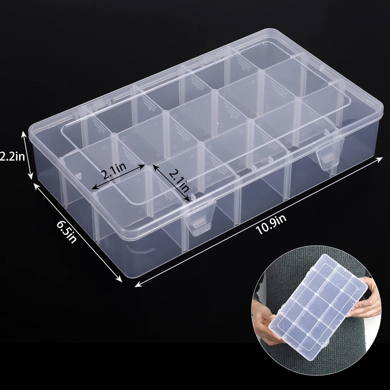 SGHUO 3 Pack 15 Grids Large Plastic Storage Organizer Box,15 Compartments with Dividers for Tackle Box, Beads, Washi Tape, Ribbon, Crafts, Art Supply 10.9X6.5X2.2inch - Image 2